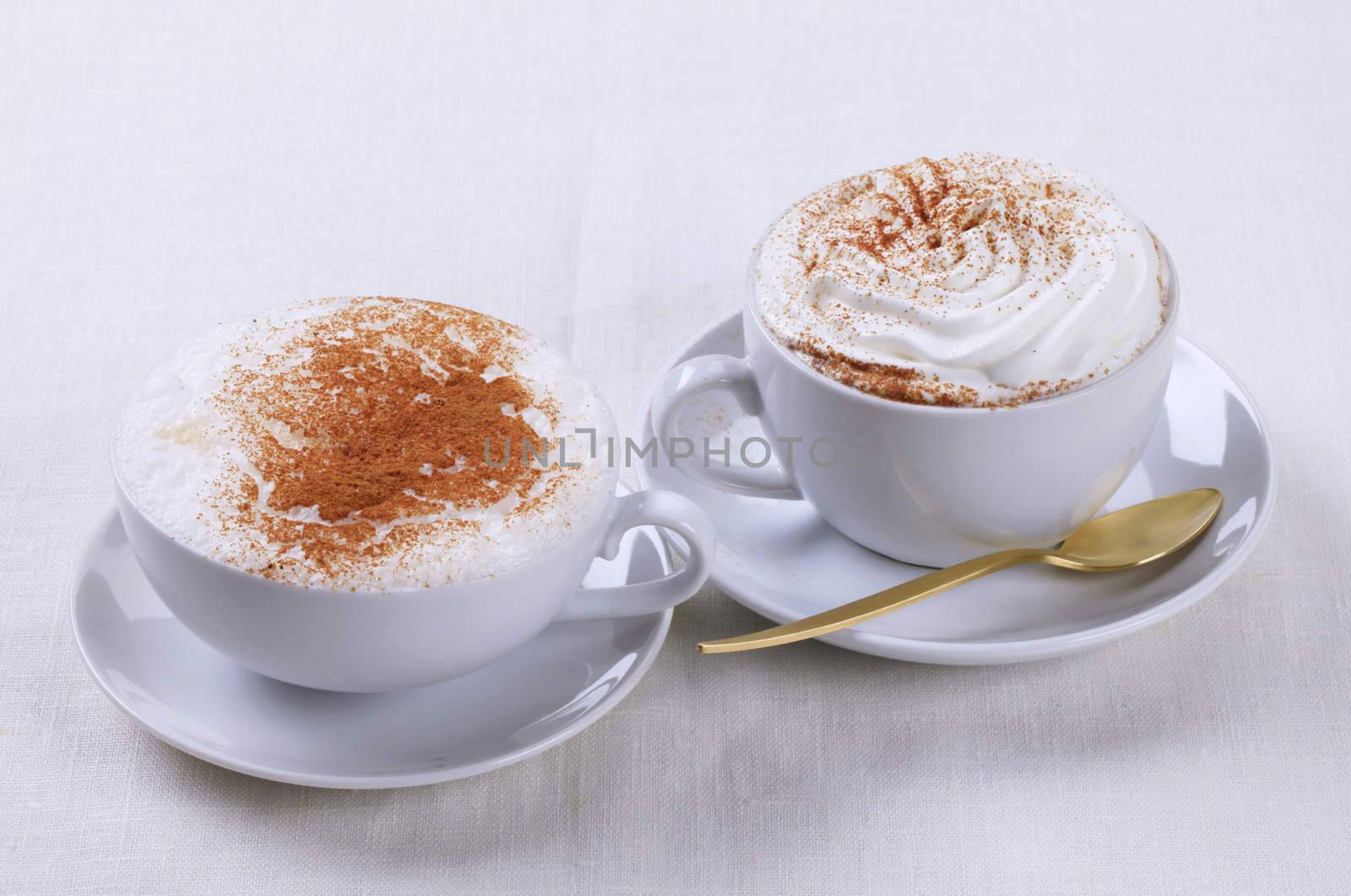 Cups of cappuccino and Vienna coffee