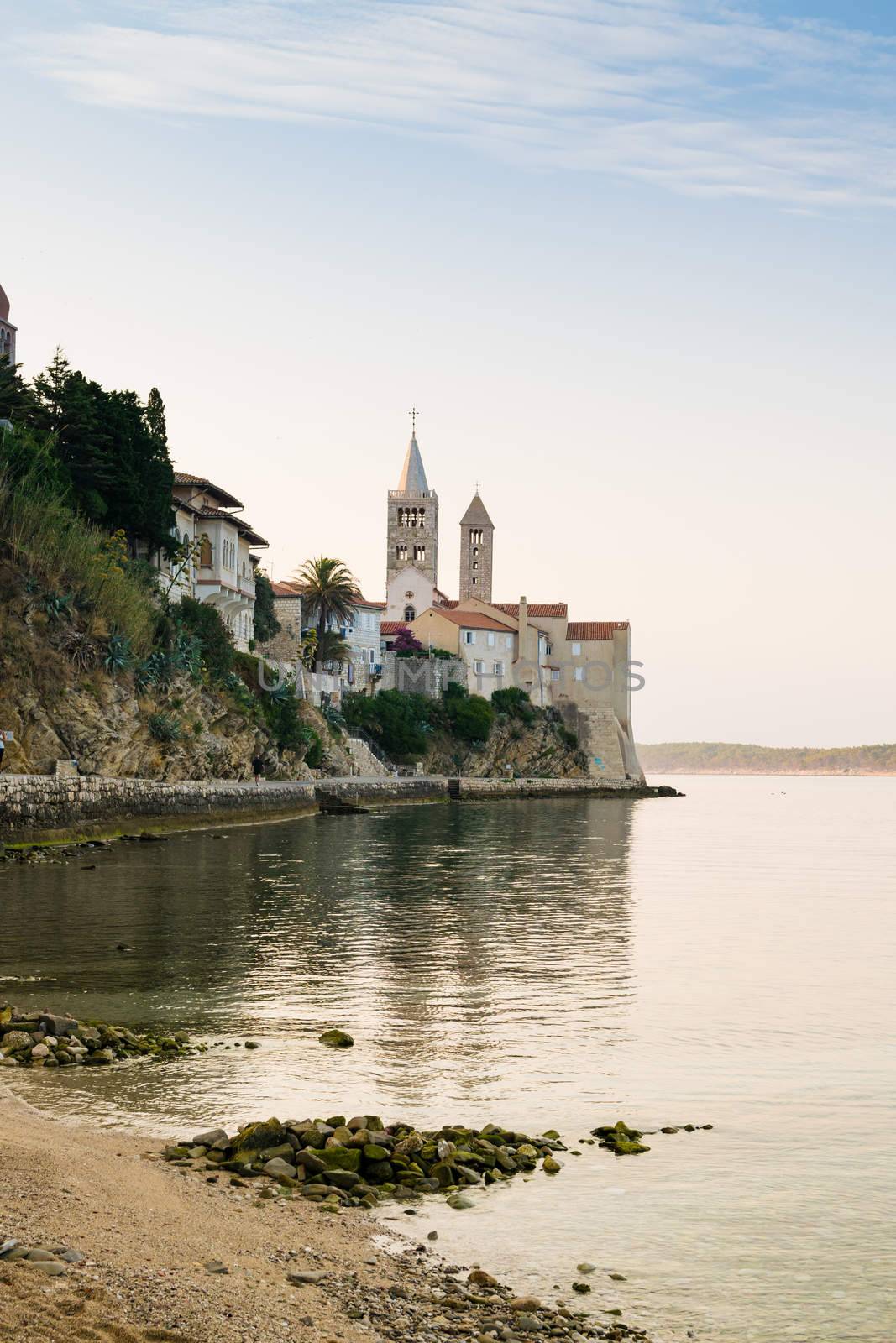 View of the town of Rab, Croatian tourist resort famous for its bell towers.