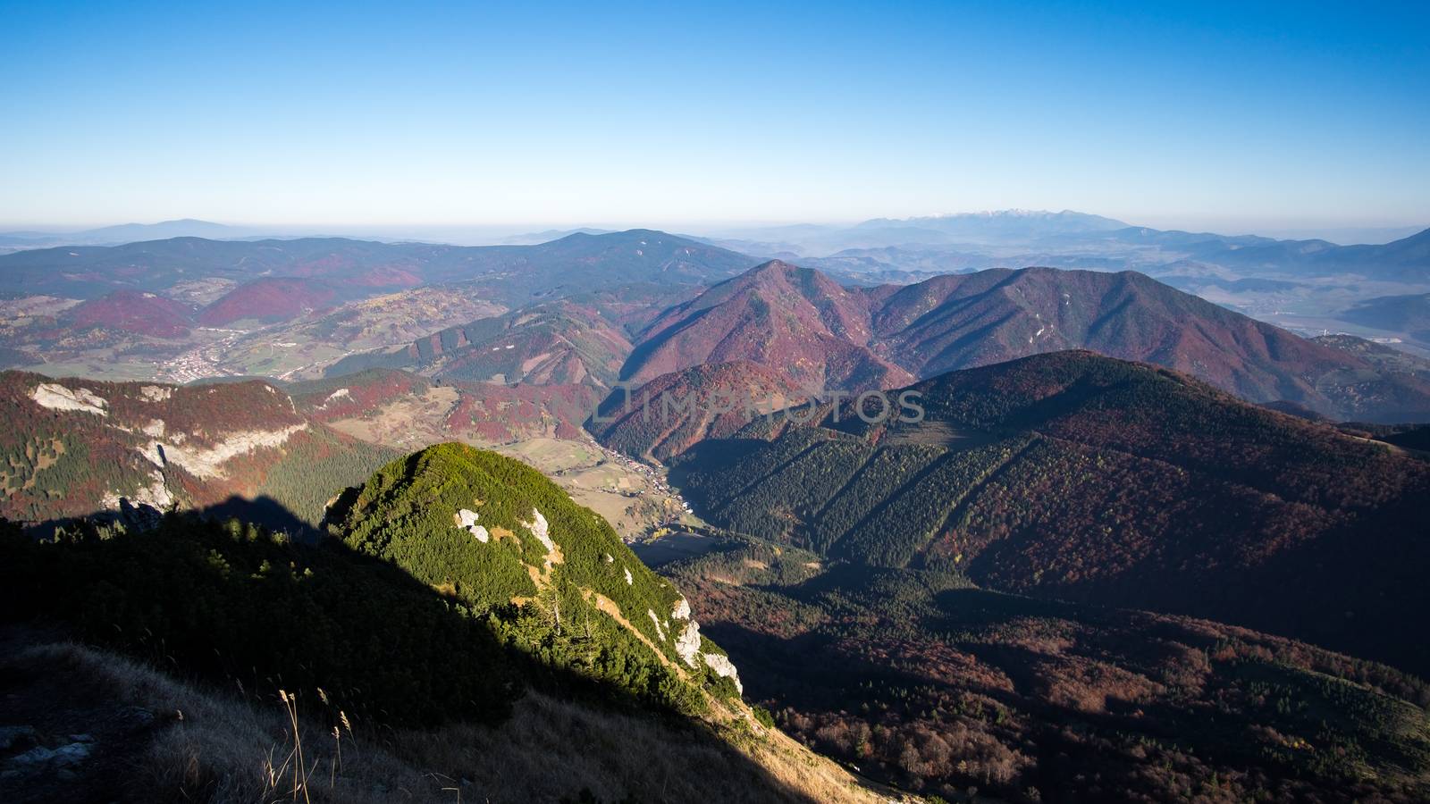 Landscape view of colorful mountain hills in fall, moody autumn style, Mala Fatra, Slovakia