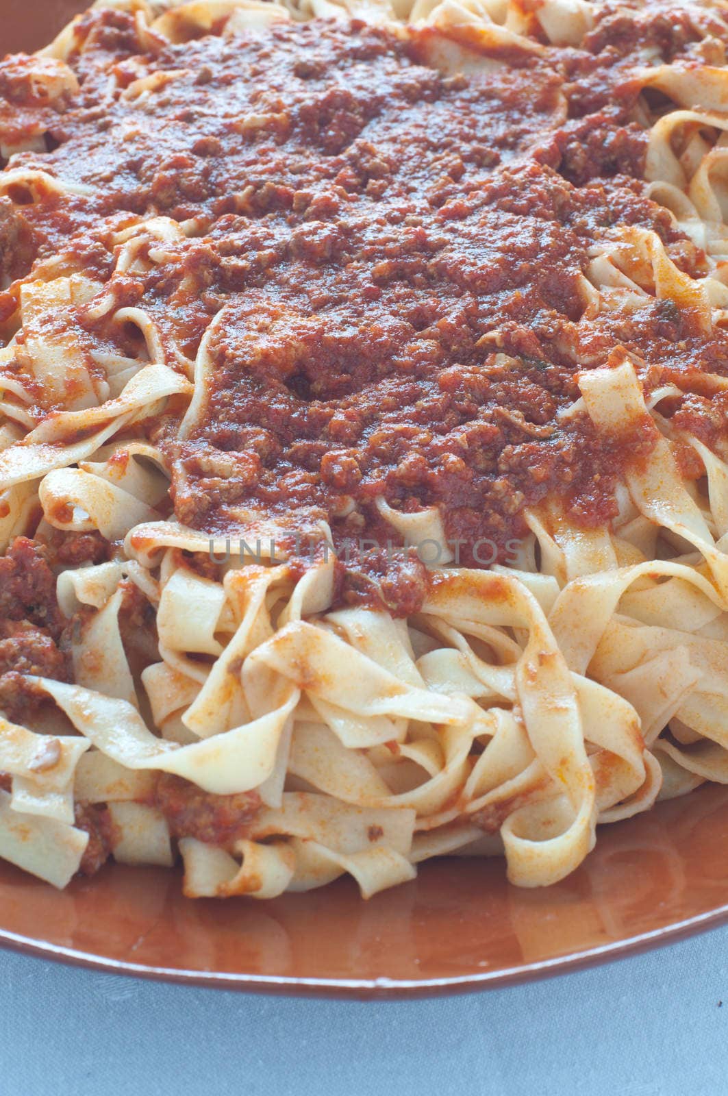 Homemade pasta with ragu of wild boar from italy