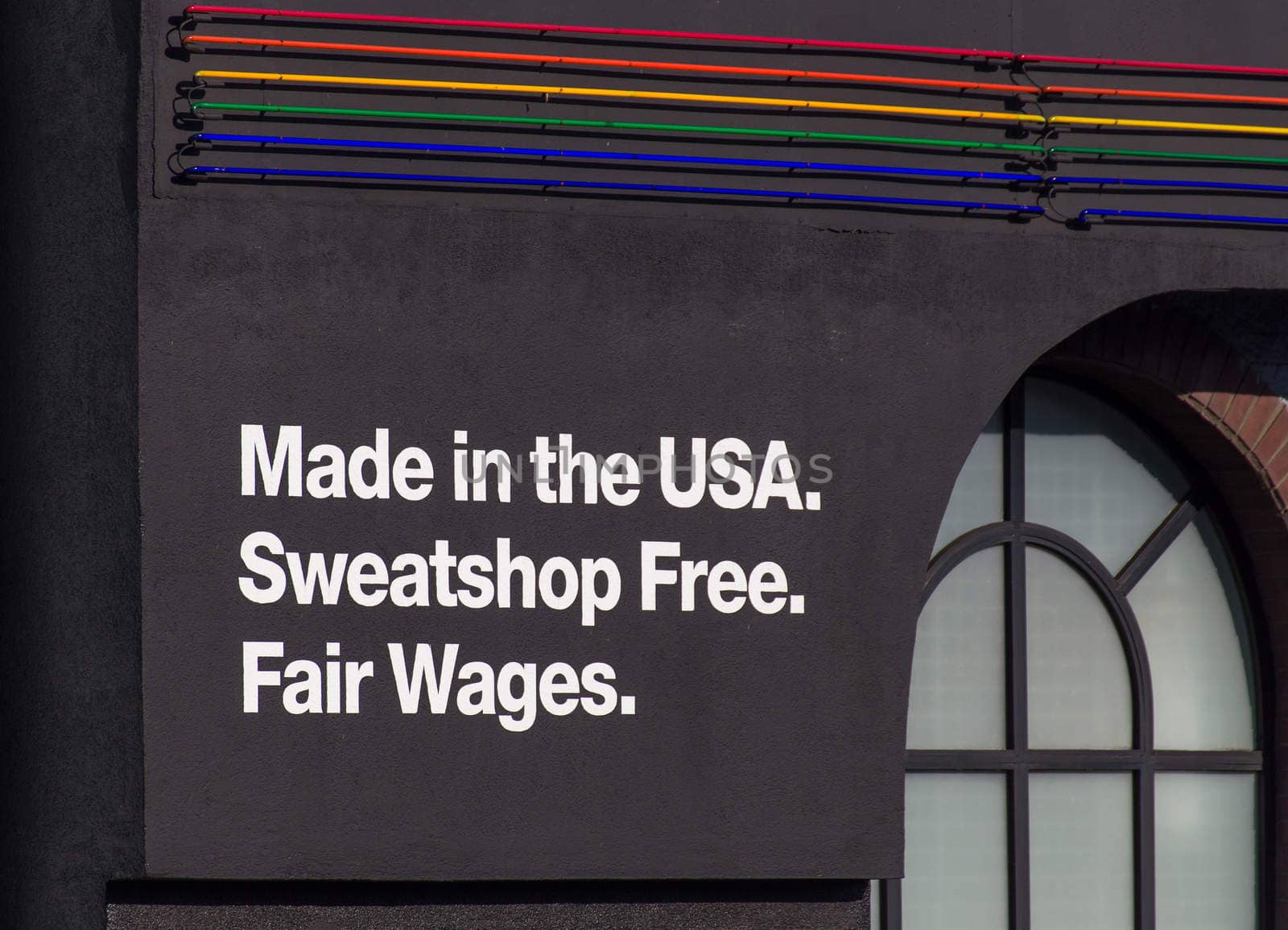 Made in United States emblem on retail building in the United States