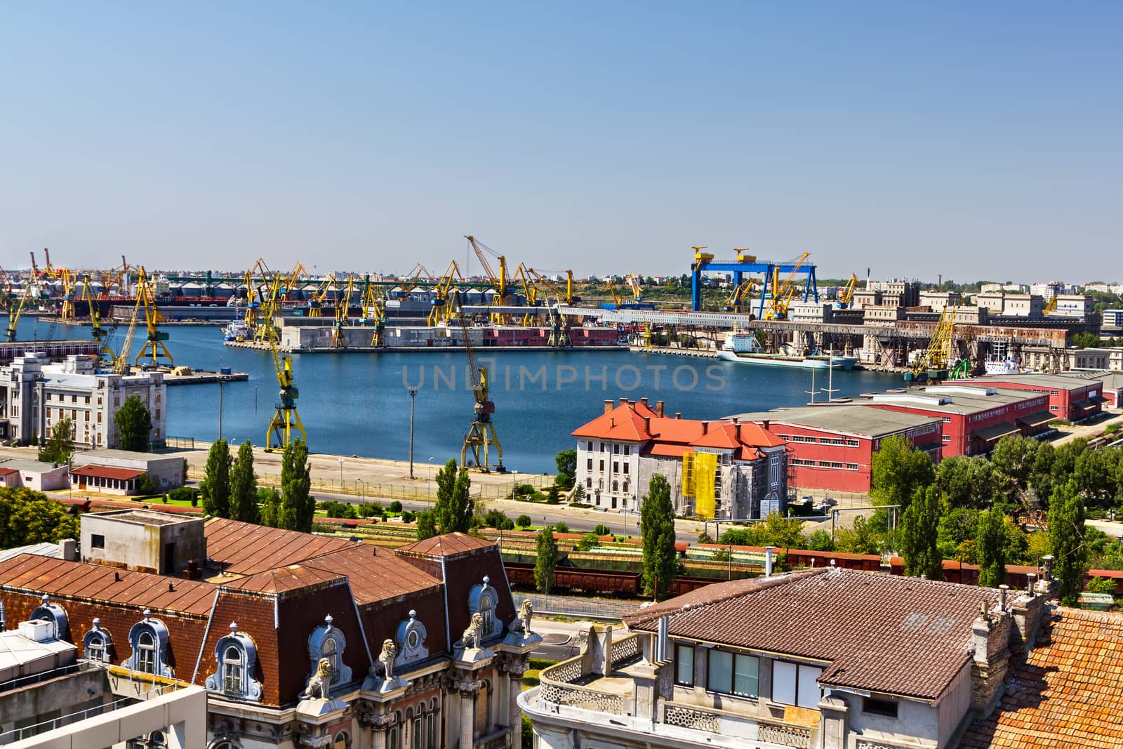 Top view over the Constanta shipyard in Romania, at Black sea