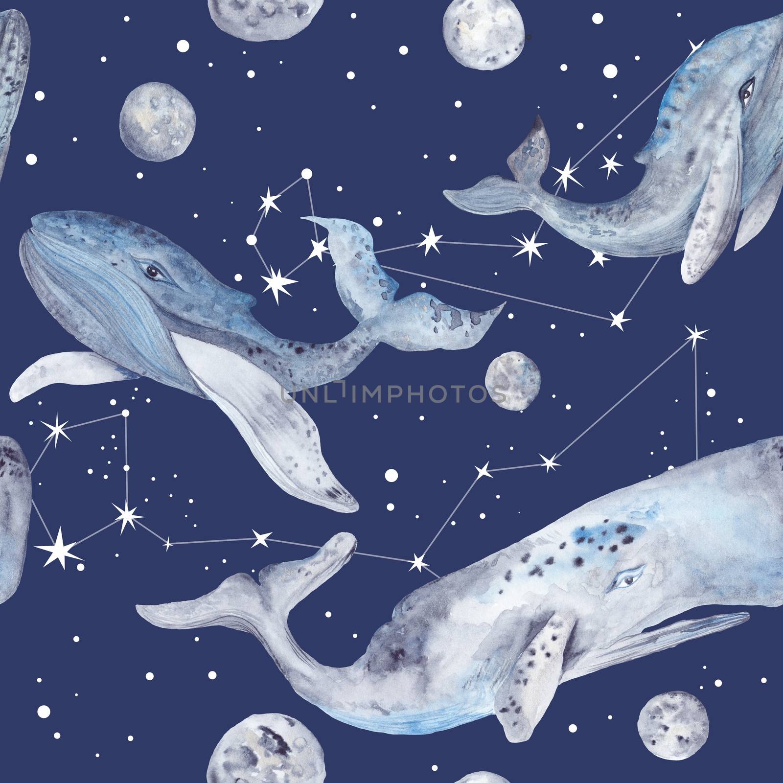 Star Whales Watercolor Pattern by kisika