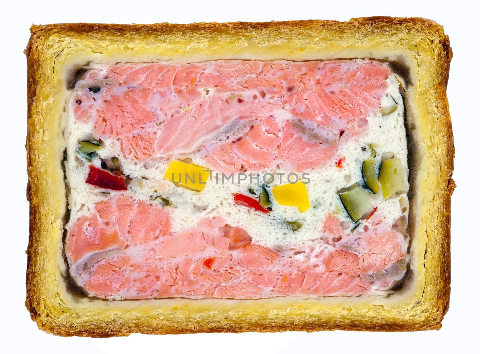 French salmon fish pate closeup isolated on white