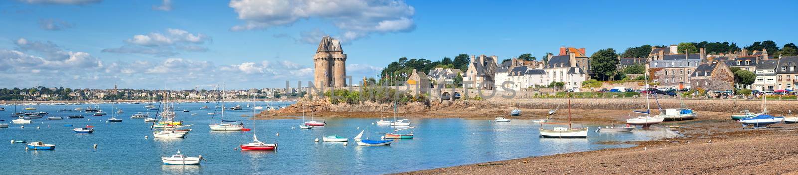 Panoramic view of atlantic coast line by St Malo, Brittany, France