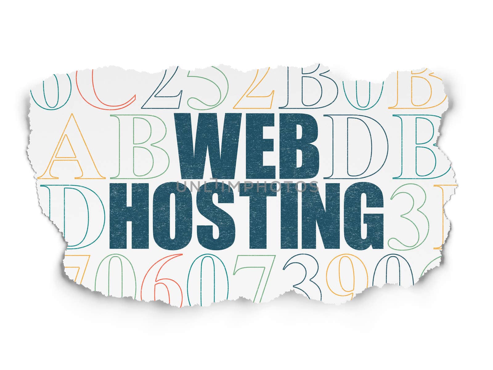 Web development concept: Painted blue text Web Hosting on Torn Paper background with  Hexadecimal Code