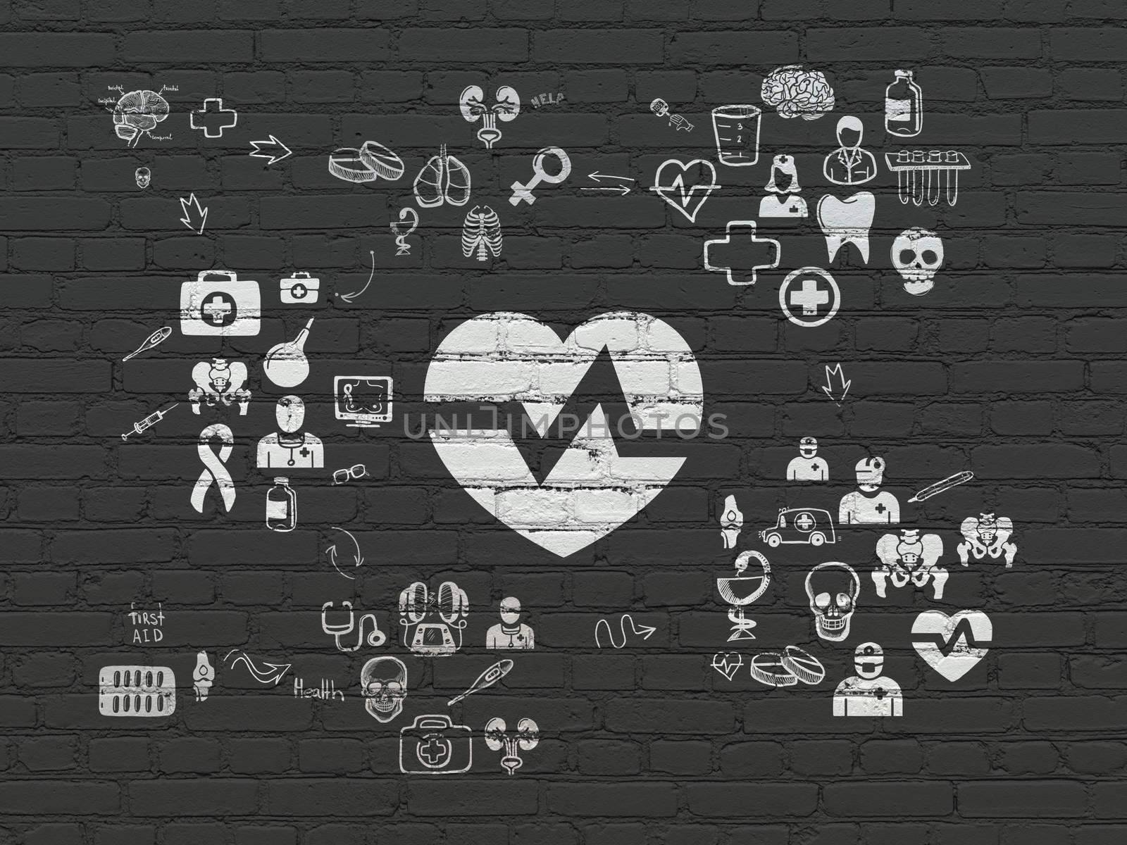 Healthcare concept: Heart on wall background by maxkabakov