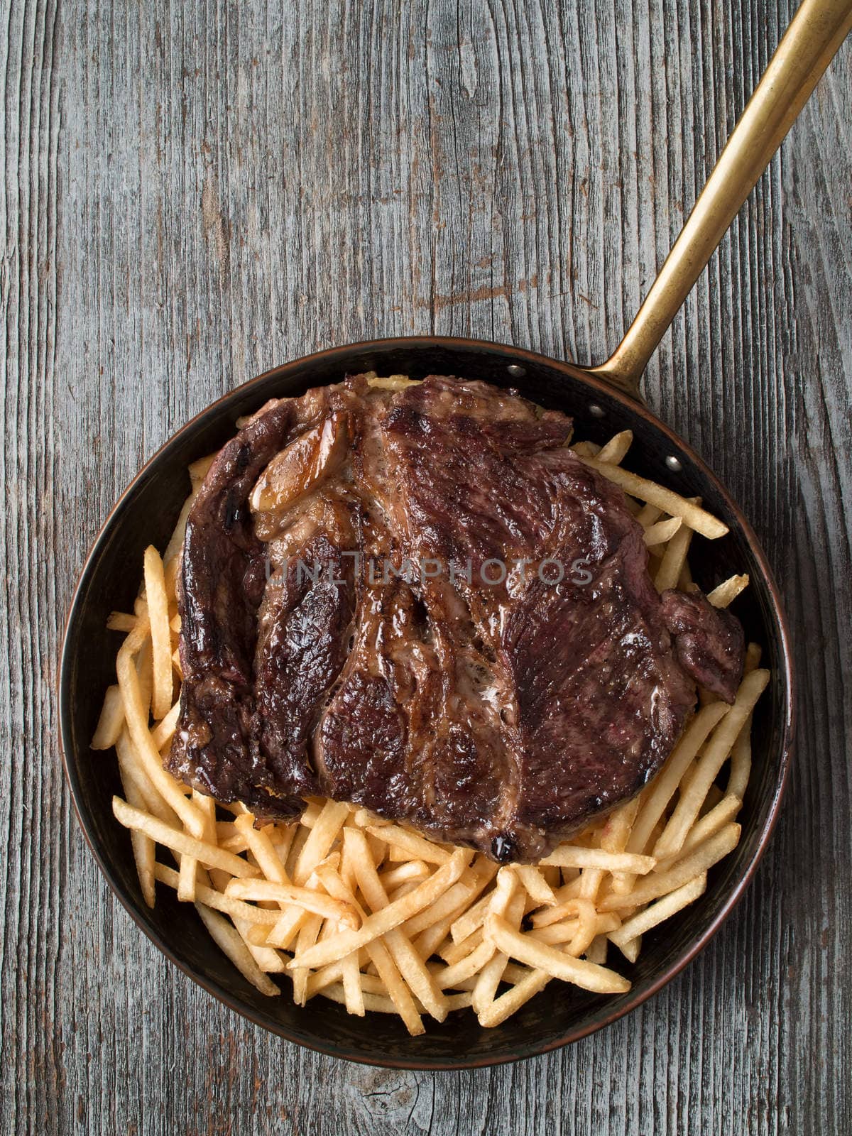 close up of rustic steak frites