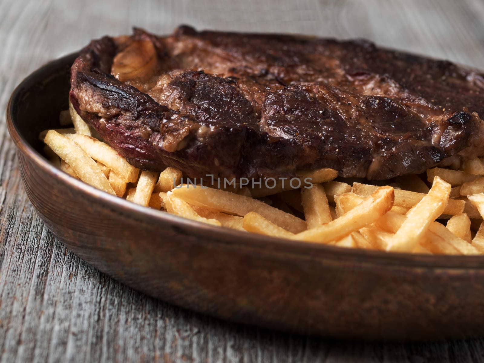 close up of rustic steak frites