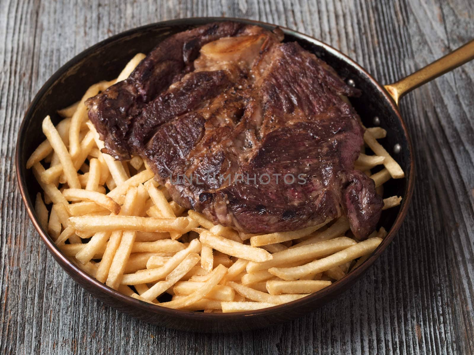 close up of rustic steak frites