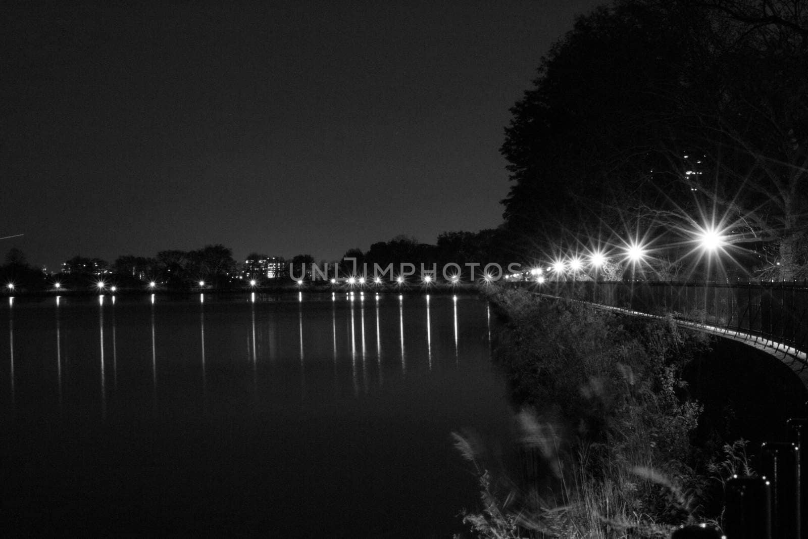 Reservoir at night in black and white by rmbarricarte