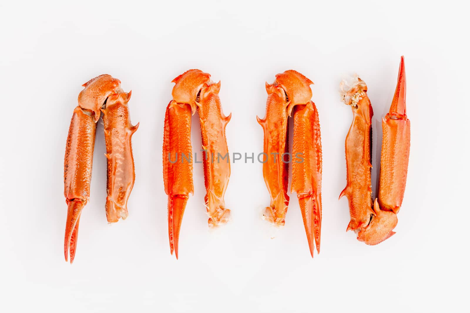 Boiled crab claws isolated on white background for crabs and seafood menu.