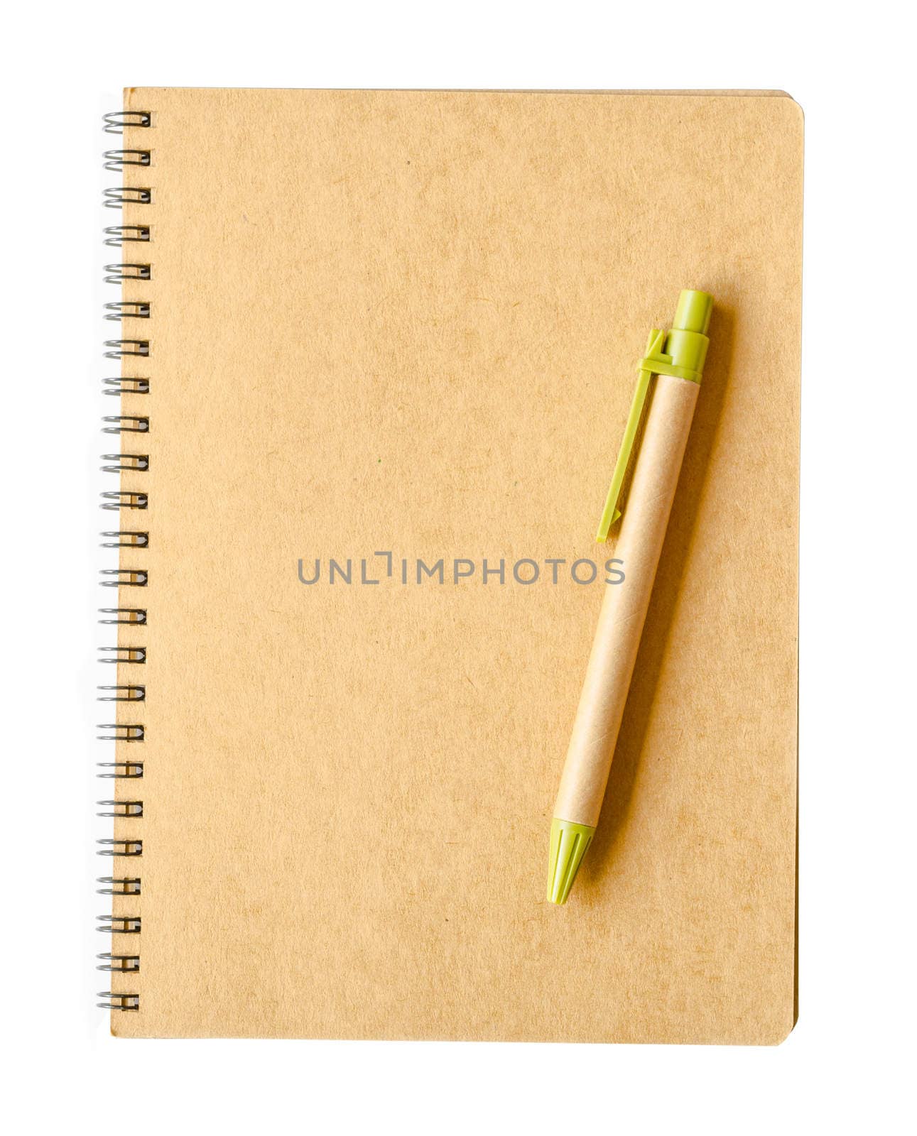 Recycle brown paper notebook and pen by Gamjai