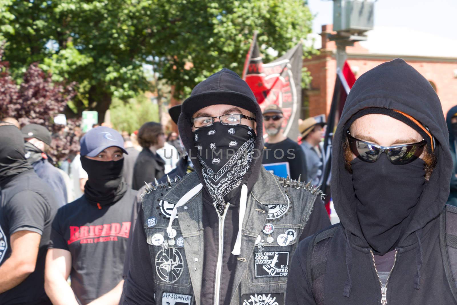 MELTON, VICTORIA/AUSTRALIA - NOVEMBER 2015: Anti Racism protesters violently clashed with reclaim australia groups rallying agsint Mulsim immigration.