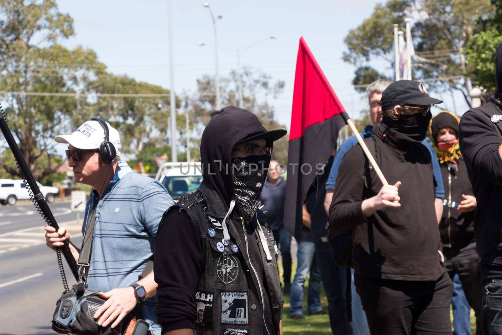 MELTON, VICTORIA/AUSTRALIA - NOVEMBER 2015: Anti Racism protesters violently clashed with reclaim australia groups rallying agsint Mulsim immigration.