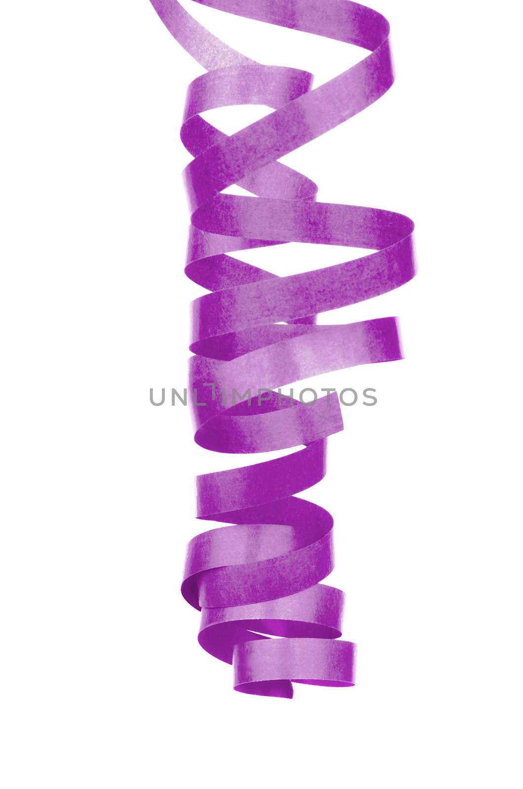 Purple Curl Confetti Party Streamer Hanging Down isolated on white background