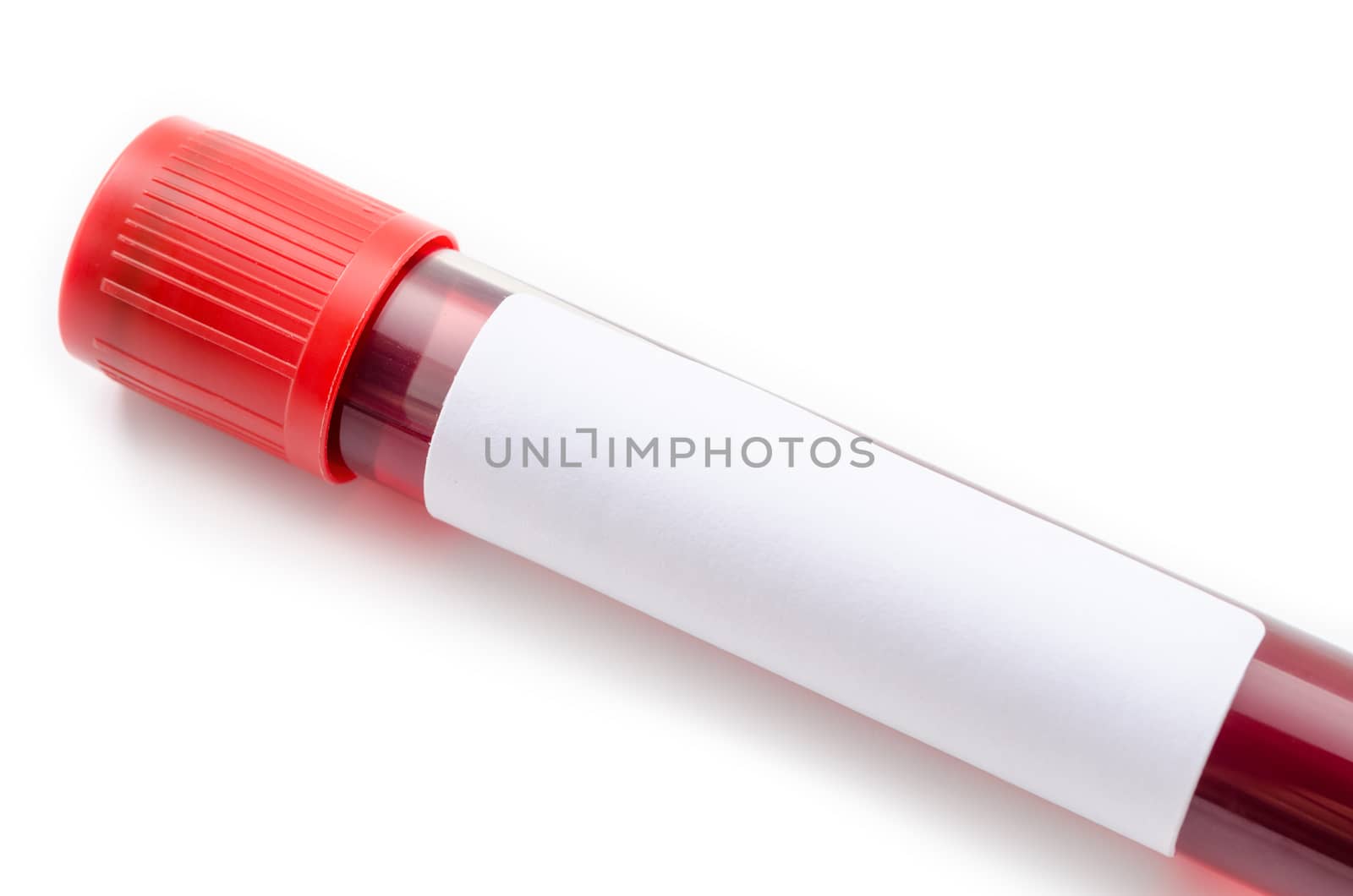 Blank paper label on Blood tube for testing. On white background.