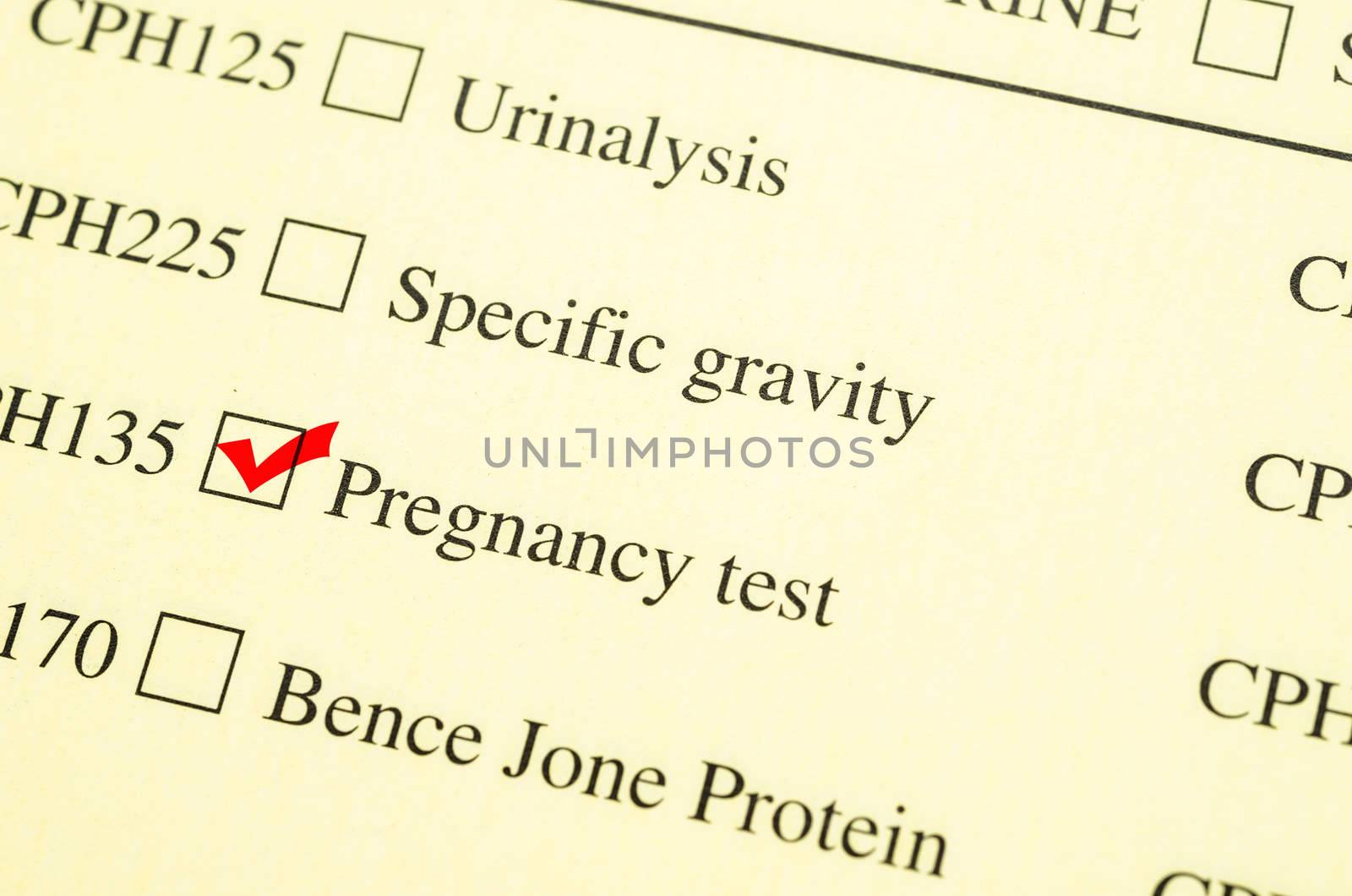 Check mark Medical form request Pregnancy test in laboratory
