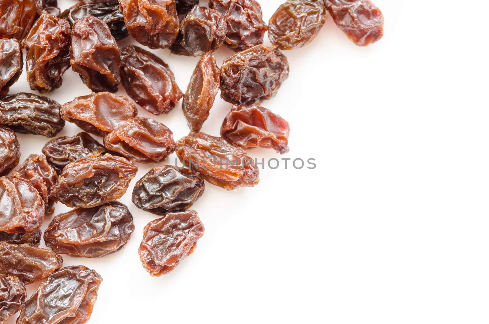 Close up the Raisins on white background