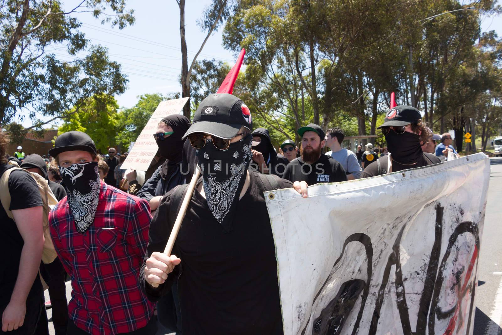 MELTON, VICTORIA/AUSTRALIA - NOVEMBER 2015: Anti Racism protesters violently clashed with reclaim australia groups rallying agsint Mulsim immigration.