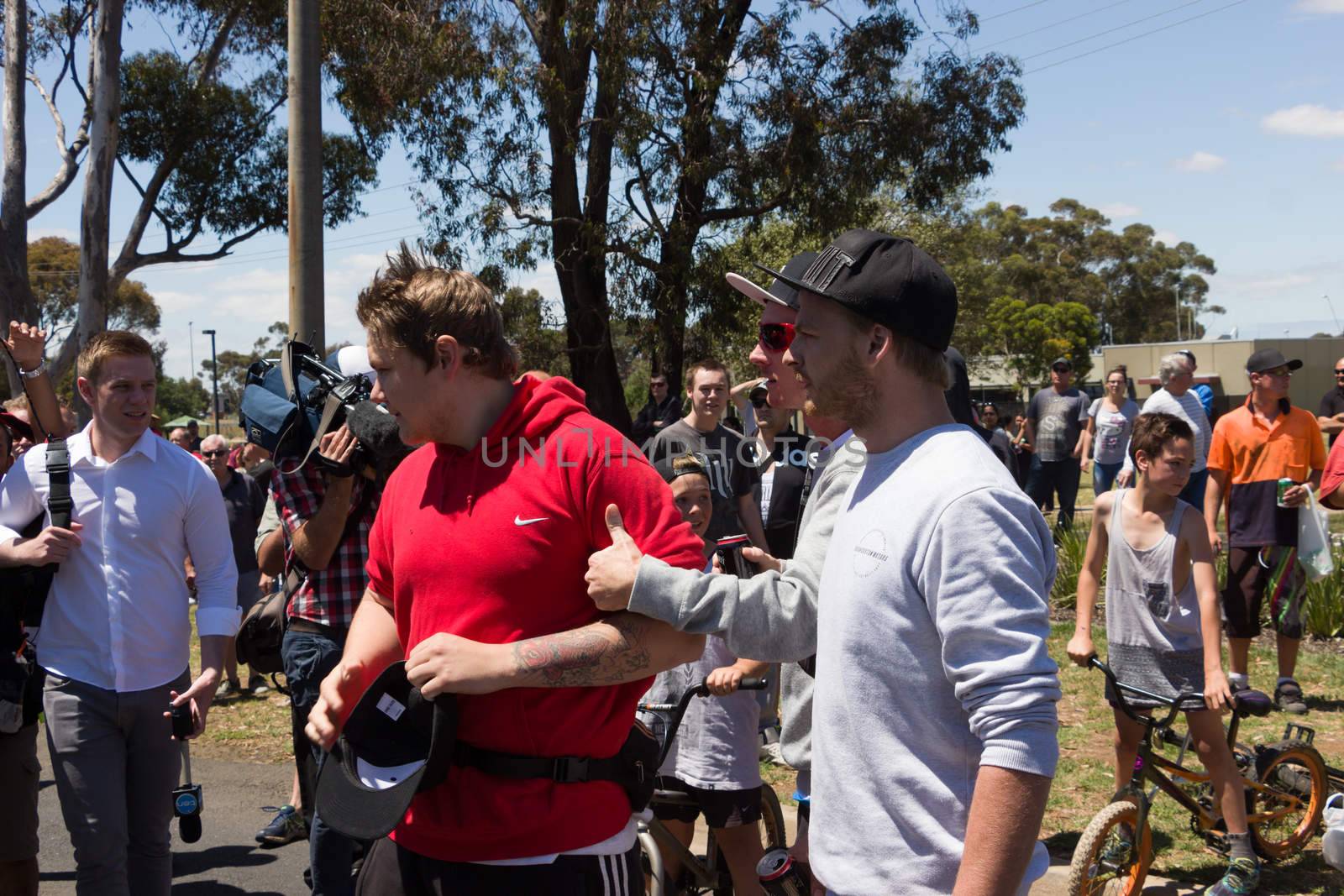 MELTON, VICTORIA/AUSTRALIA - NOVEMBER 2015: Anti Racism protesters violently clashed with reclaim australia groups rallying agsint Mulsim immigration.