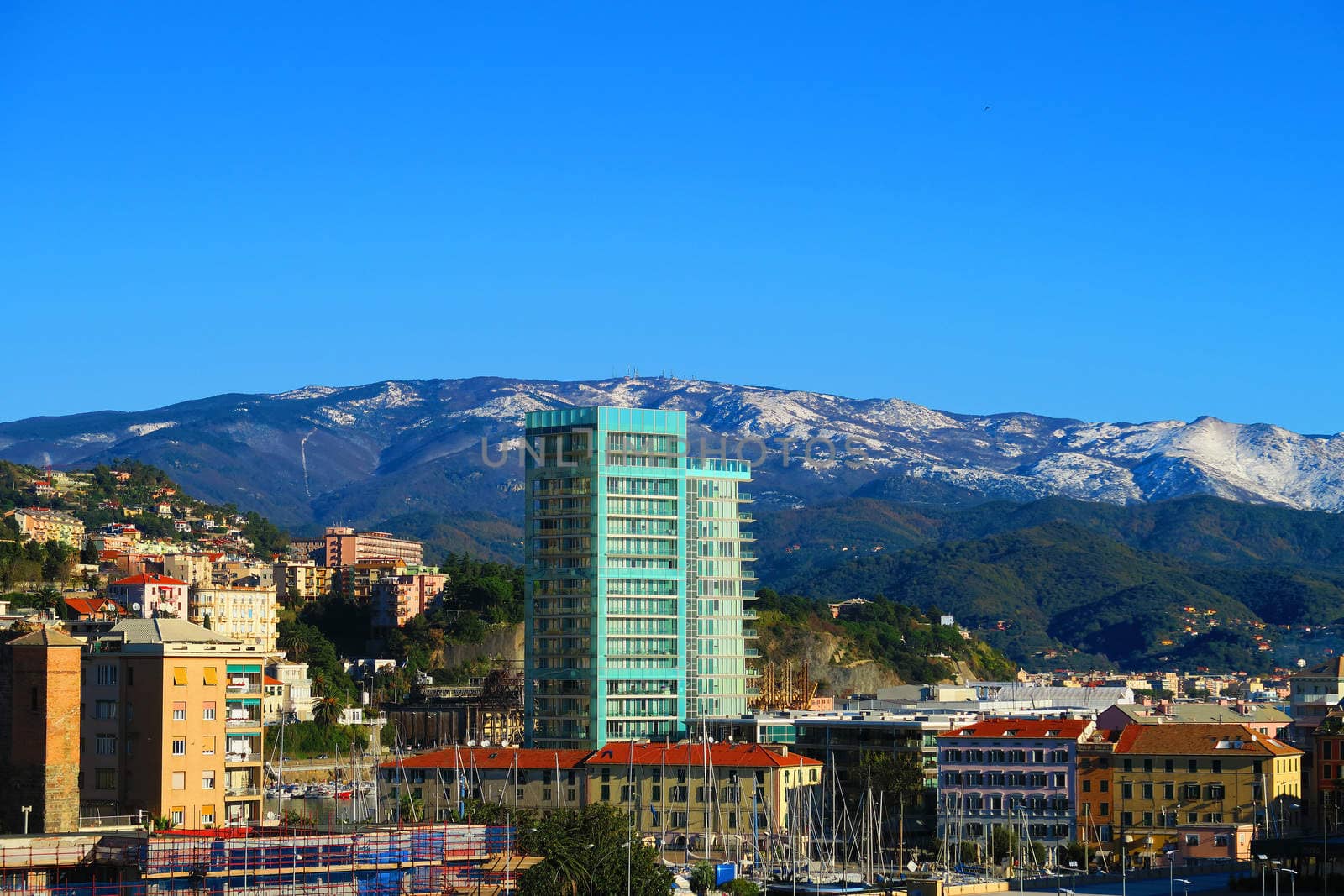 View of Savona, is clearly visible tower Bofill, skyscraper of 65 m high