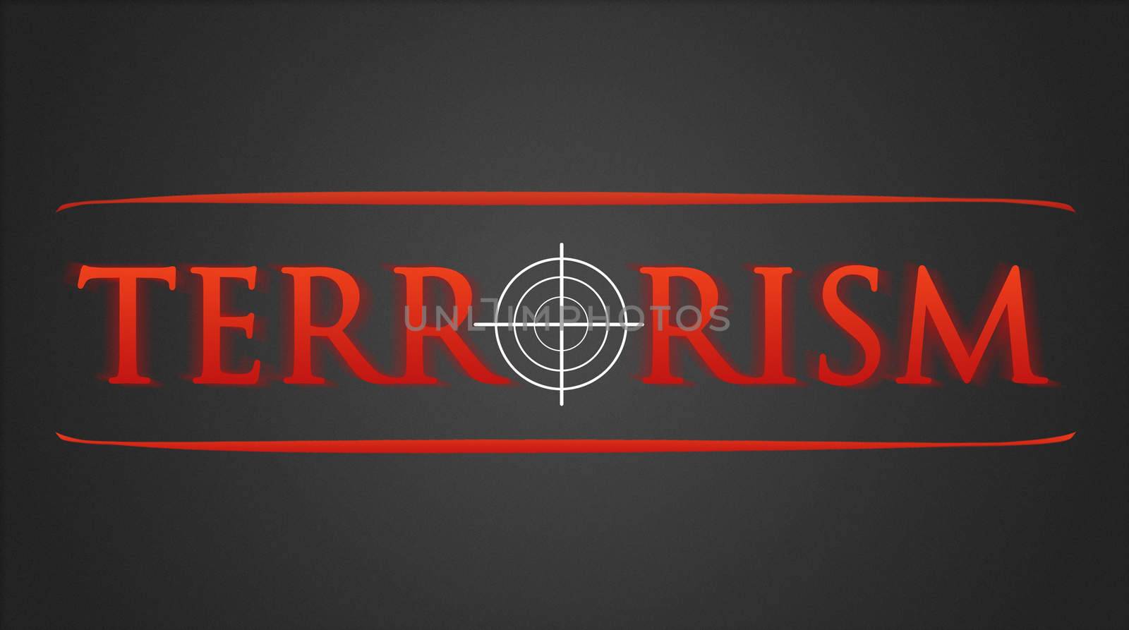 Terrorism illustration - white hairline cross in red lettering