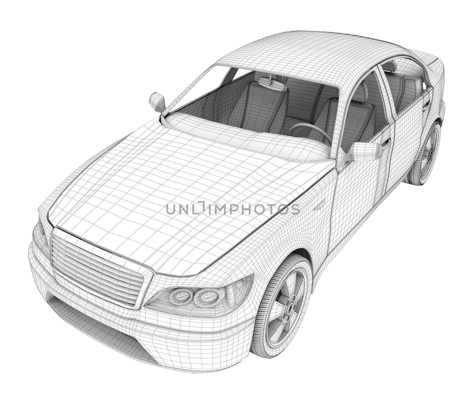 Car on isolated white background, top view