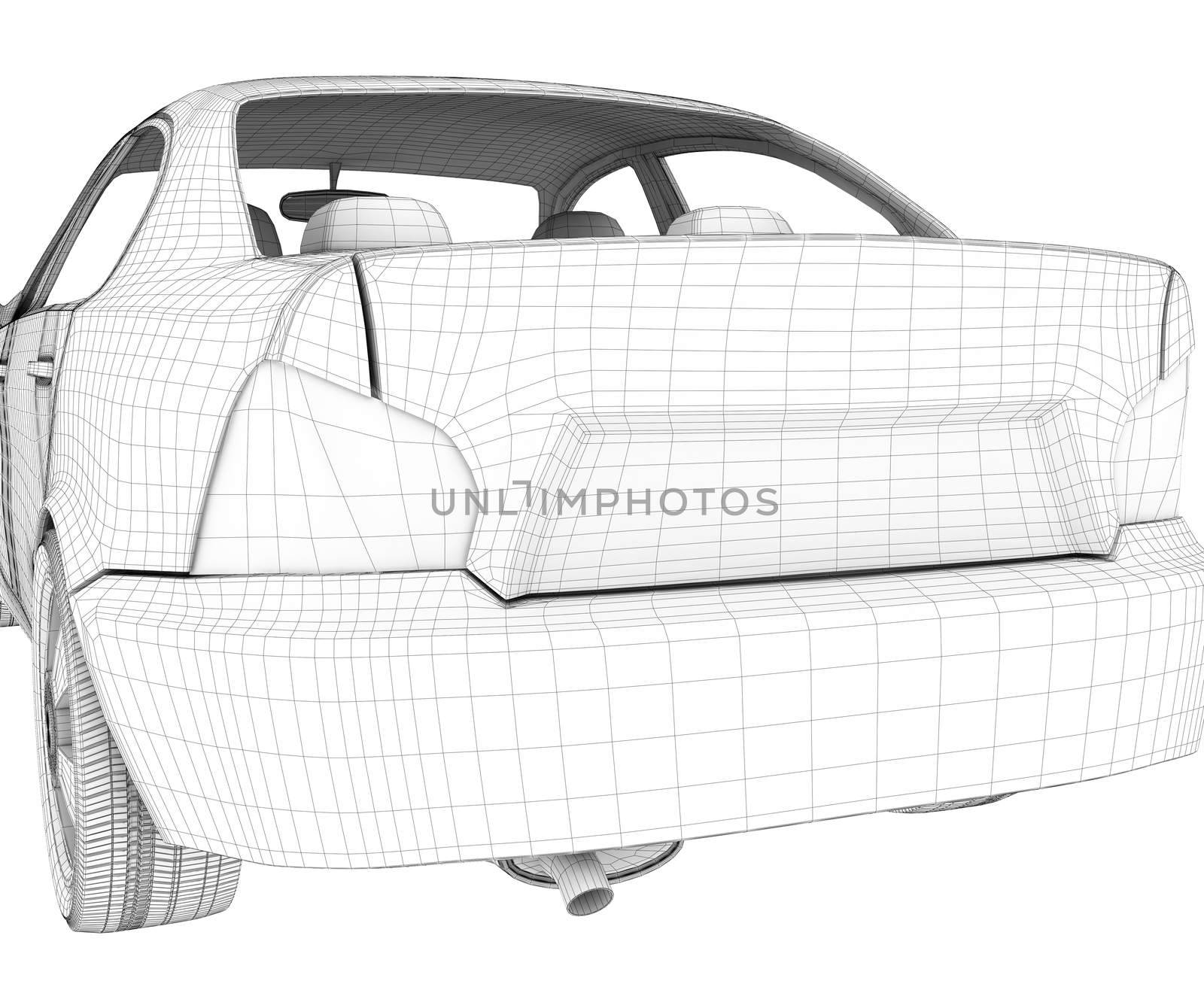Car on isolated white background, back view