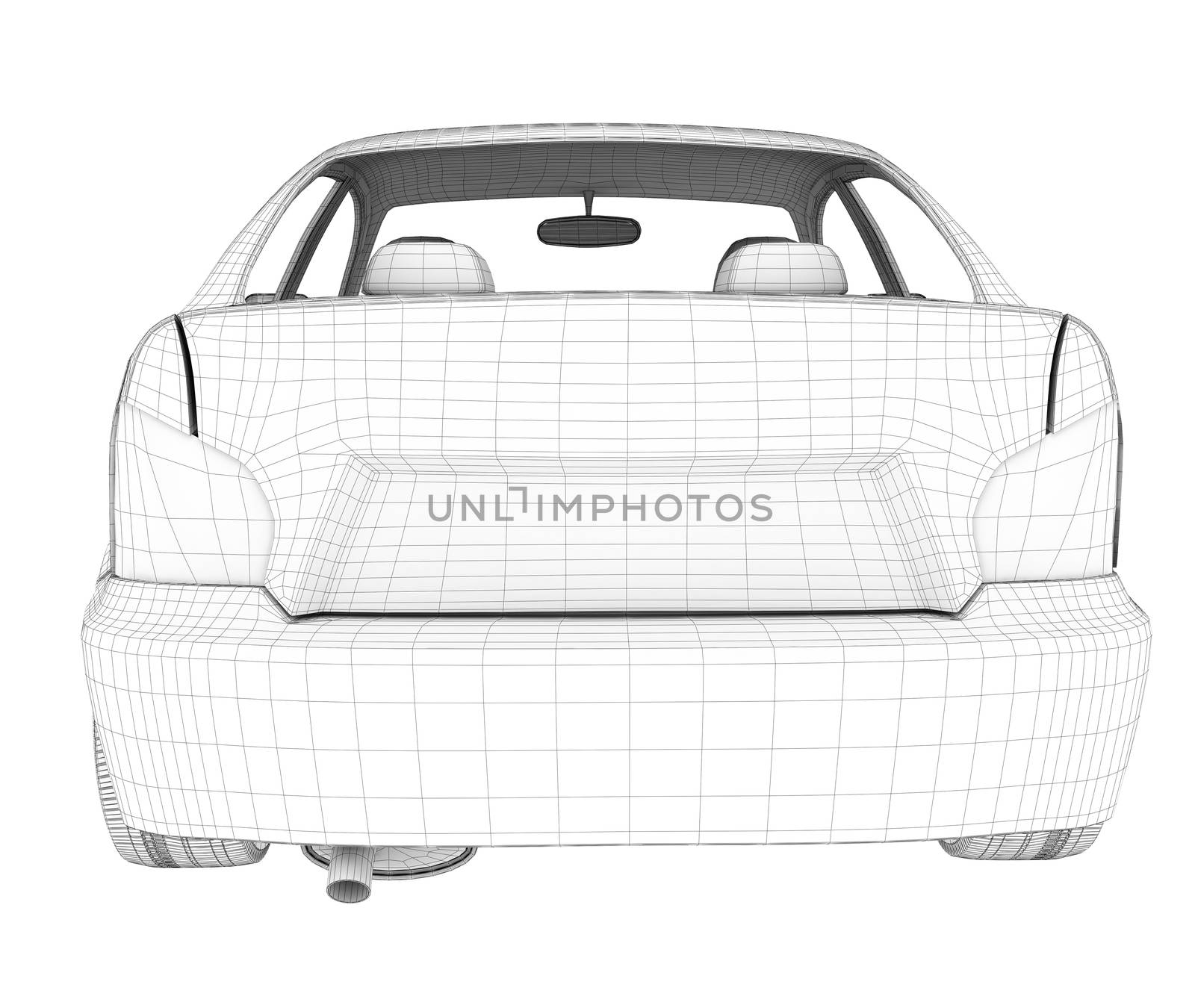 Car on isolated white background, back view