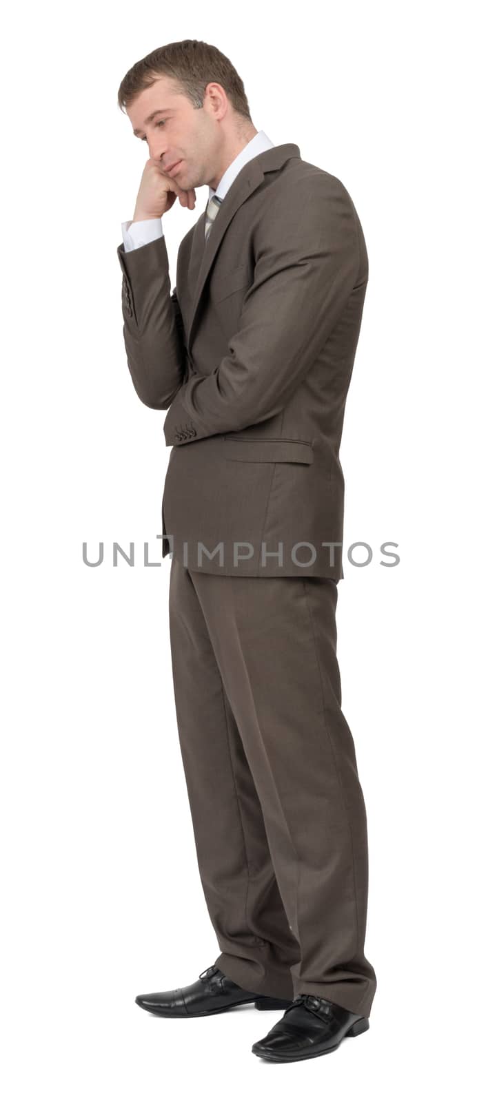 Sad businessman on white by cherezoff