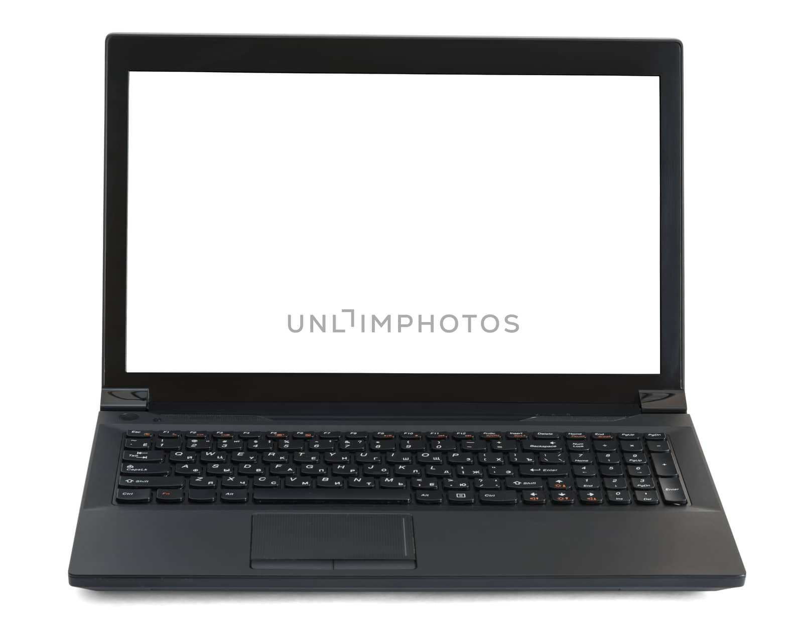 Laptop on isolated white background, front view