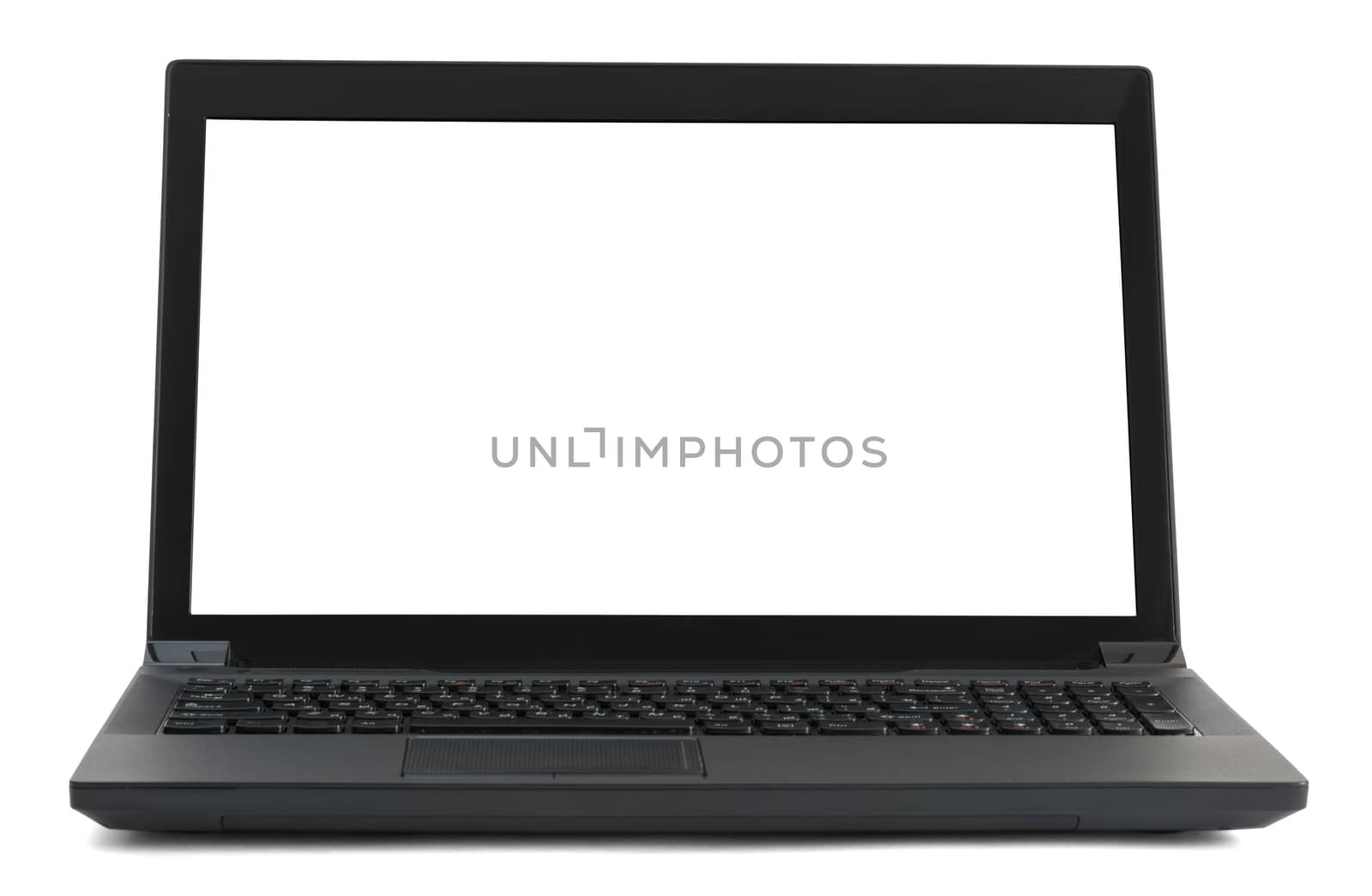 Laptop with blank screen on white by cherezoff