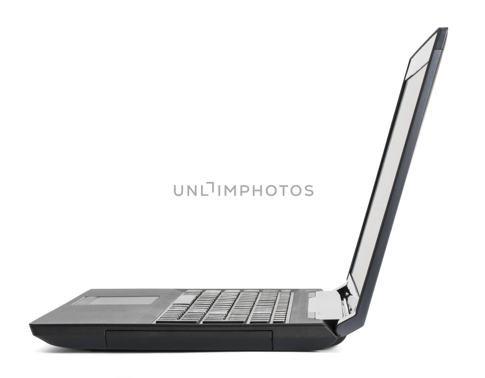 Laptop on white, side view by cherezoff