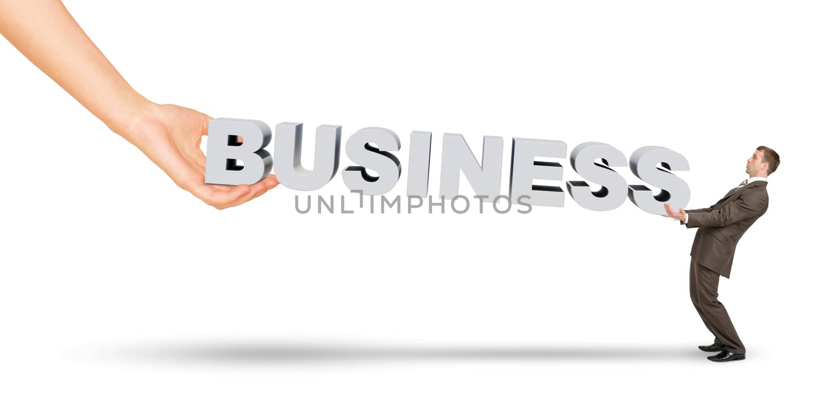 Businessman and hand holding word business by cherezoff