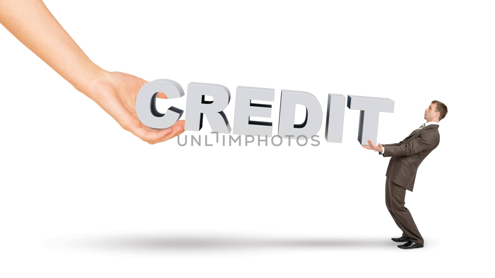 Businessman and hand holding word credit by cherezoff