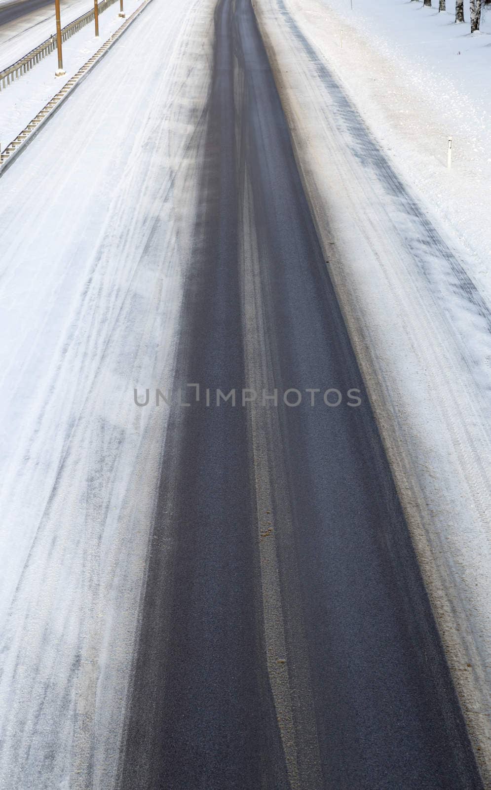 Highway Road in Winter looking from above.