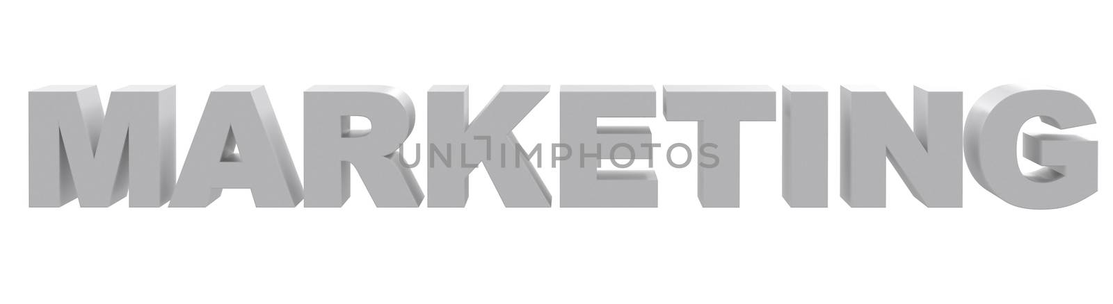 Word marketing on isolated white background, front view