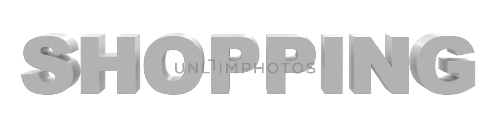 Word shopping on isolated white background, front view