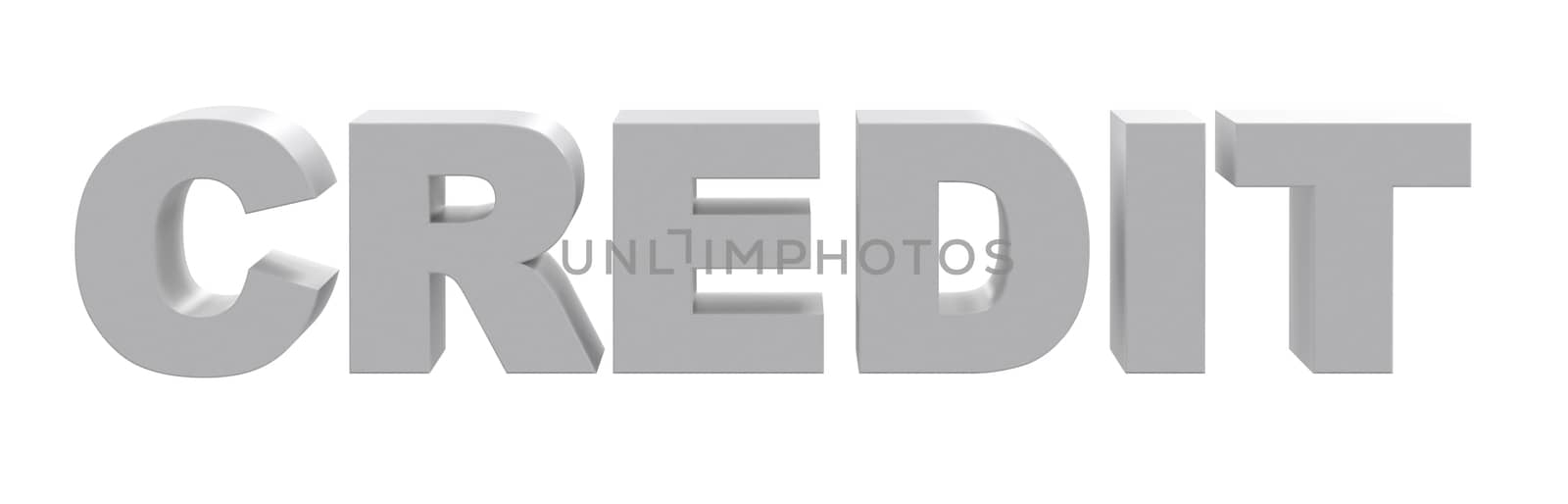Word credit on isolated white background, front view