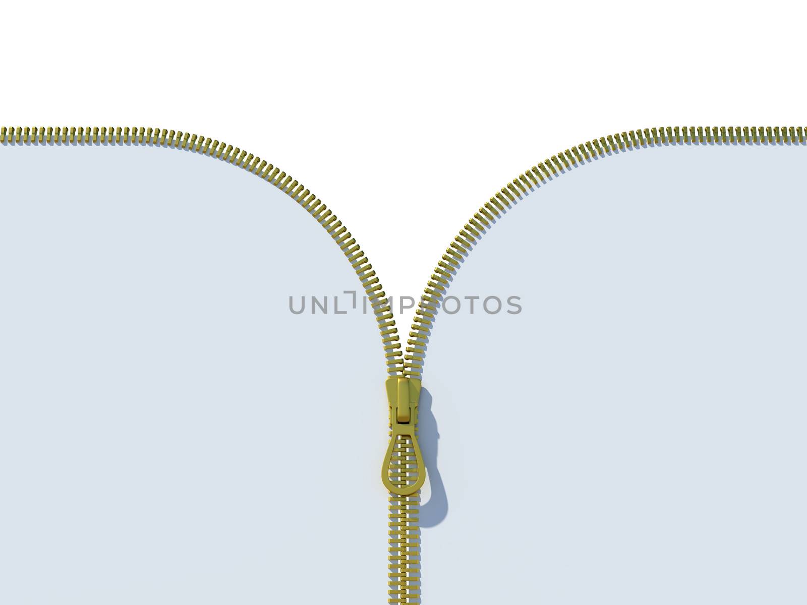 Gold zipper with blue color on isolated white background