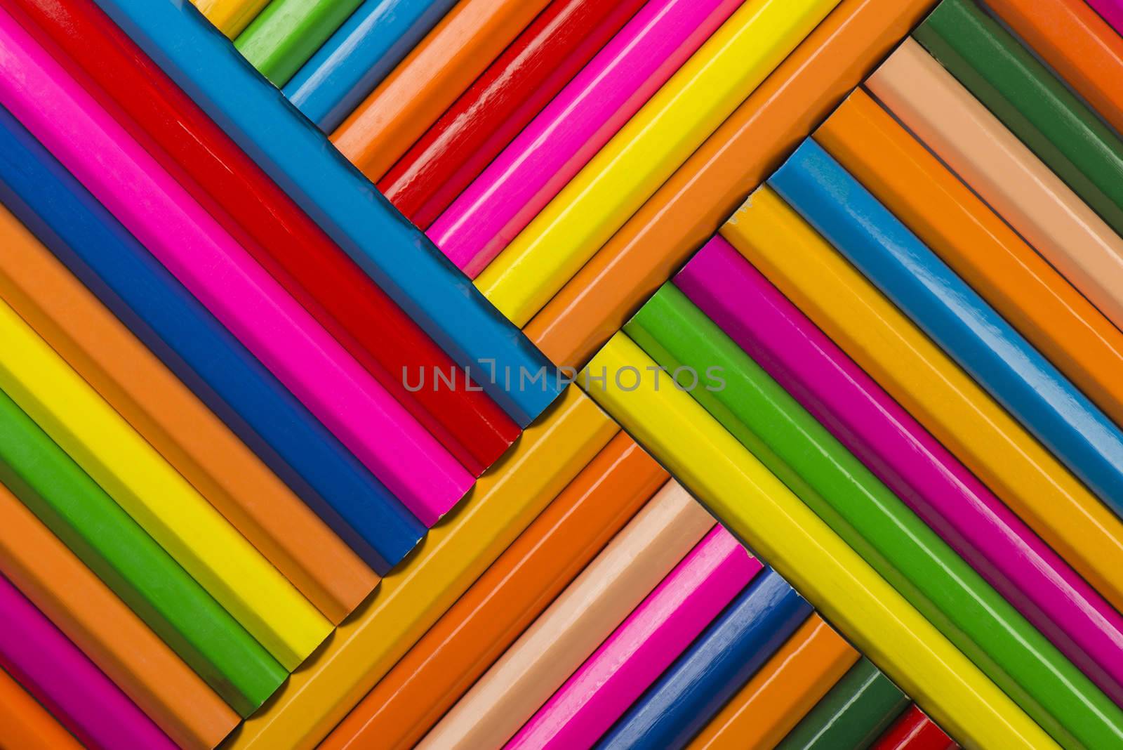 Abstract composition of a set wooden colour pencils
