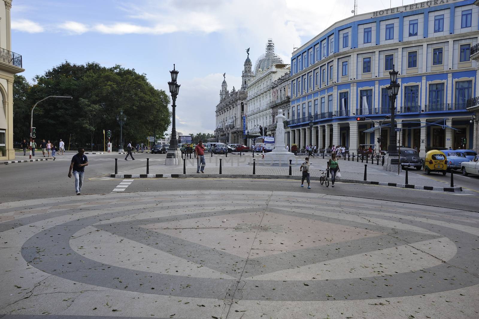 Havana, Cuba, August 2013.  Paseo de Marti. View at the Havana theater and Capitol hill.