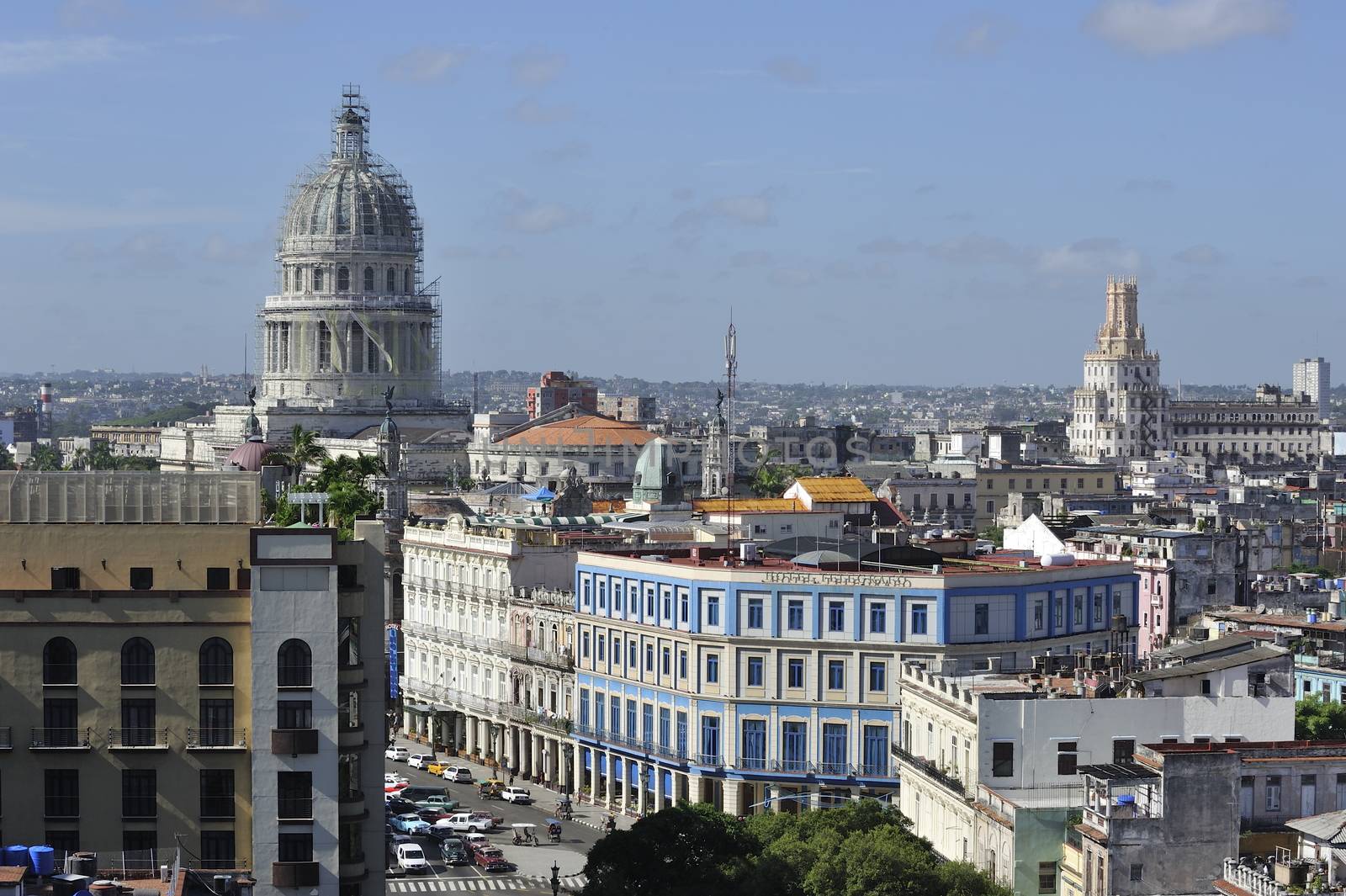 Havana, Cuba, August 2013.  Center of the city looks great in some parts: buildings renewed and streets are clean. Though in the neighborhood the houses are obsolete and dirty.