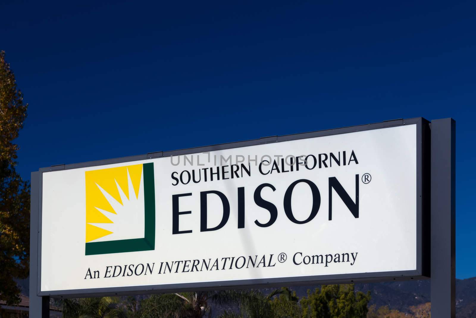 MONROVIA, CA/USA - NOVEMBER 22, 2015: Southern California Edison sign and logo. Southern California Edison is the primary electricity supplier for Southern California.