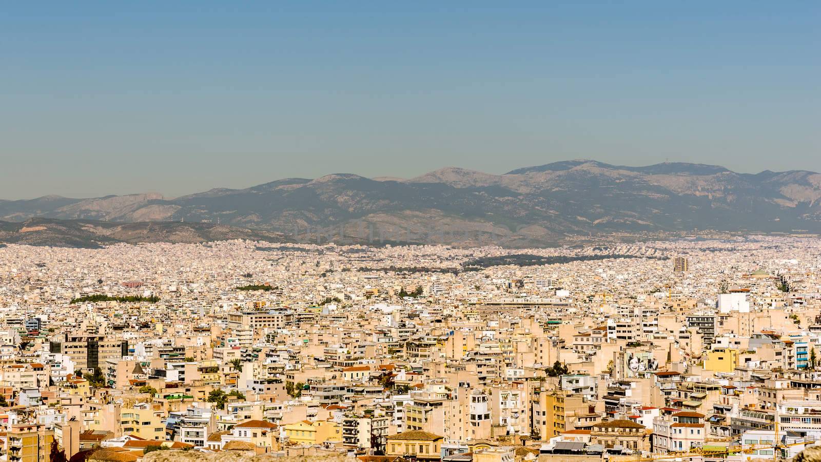 Panorama of Ahtens, Greece, out of the Acropolis hill.