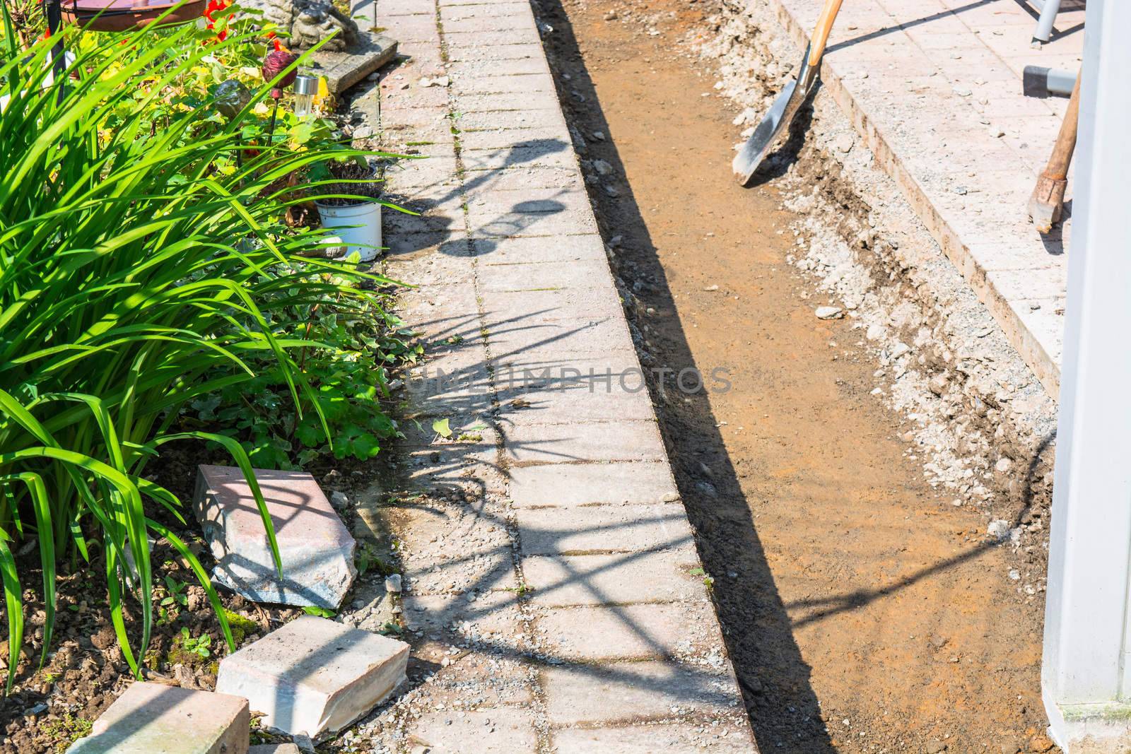 Preparation for casting a concrete foundation for a conservatory.