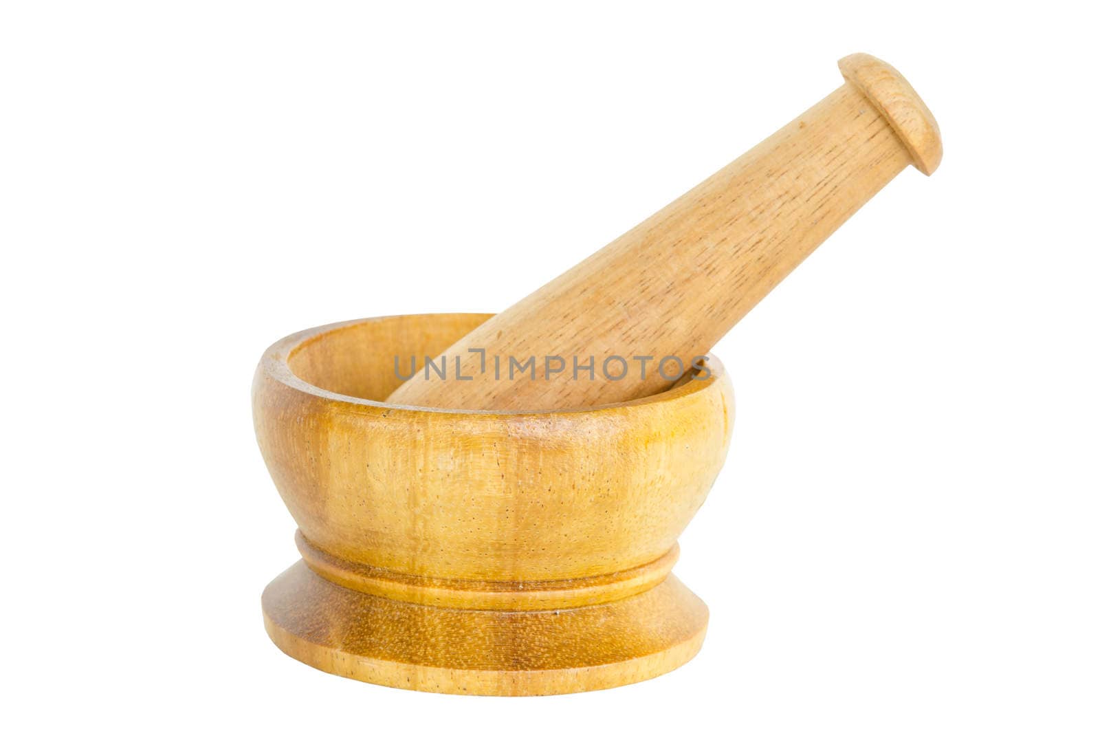 Wooden mortar and pestle isoleated on white background. Save clipping path,