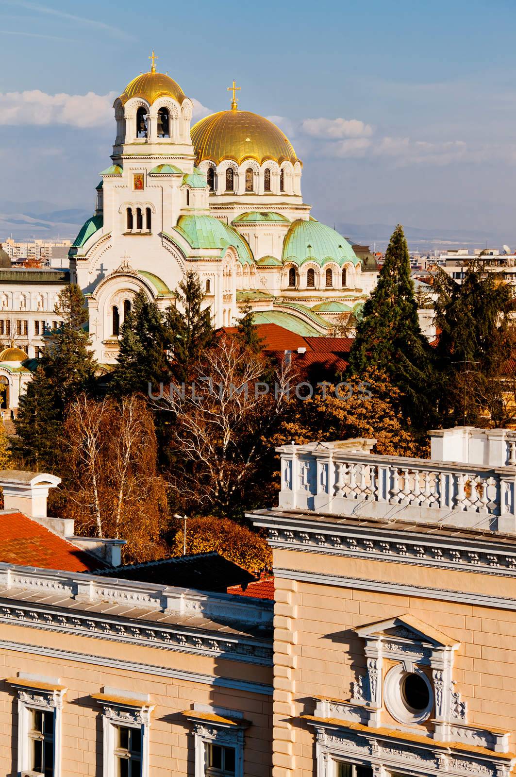 A view of golden domes st. Aleksander Nevski cathedral in Sofia, Bulgaria.