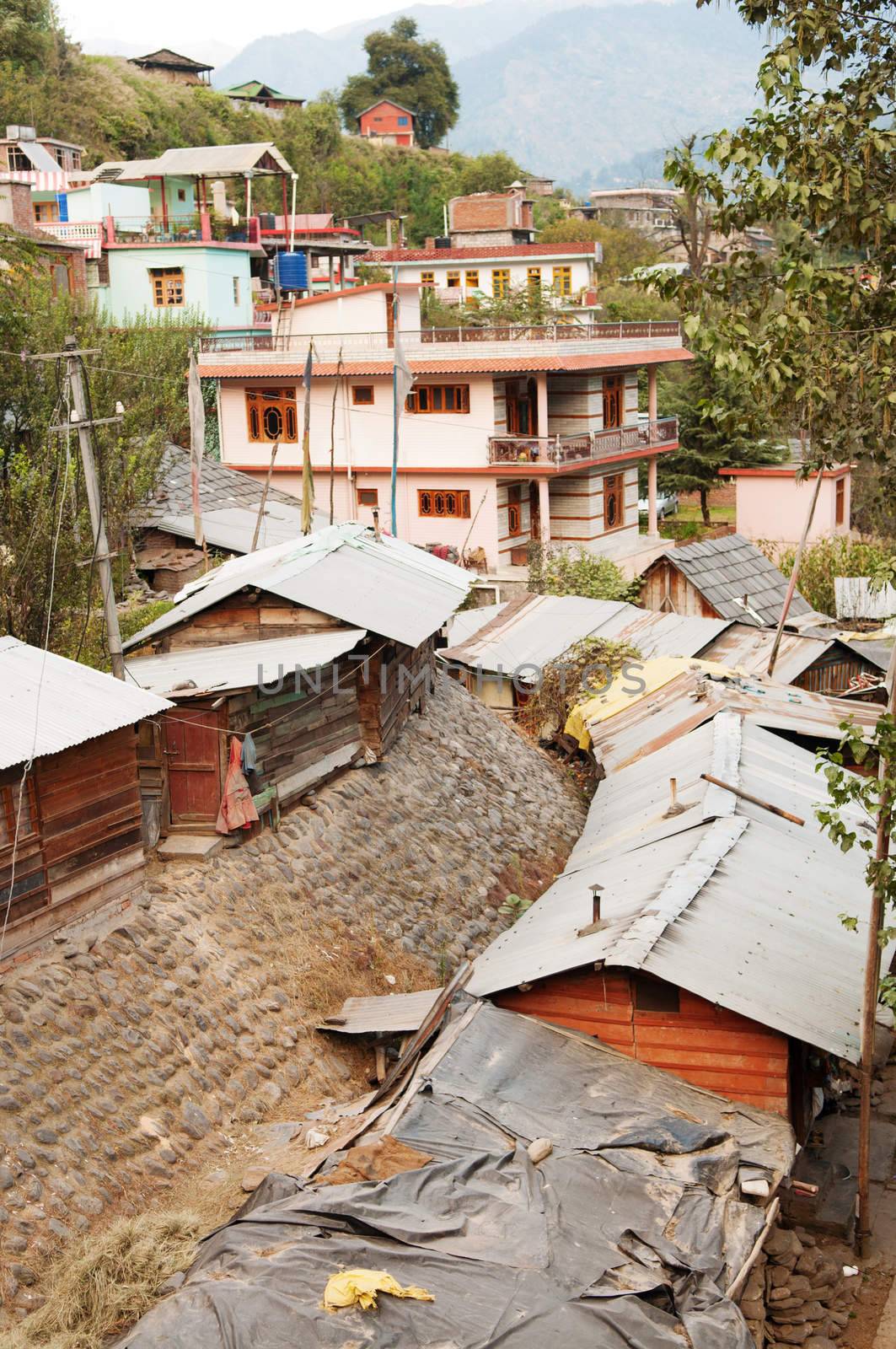 Rooftop view in old Manali town, India.